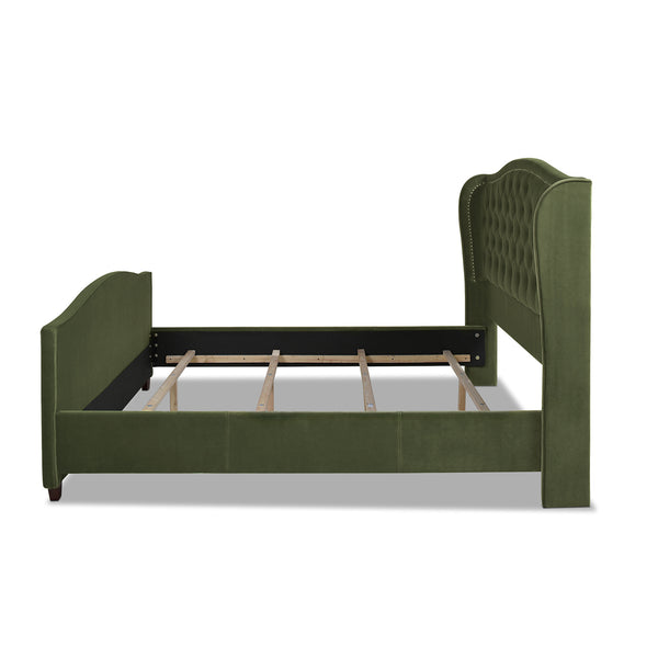 English Elm Jennifer Taylor Home - Marcella Upholstered Shelter Headboard Bed Set - King Size, Olive Green Velvet For Modern Luxury B2719P238229