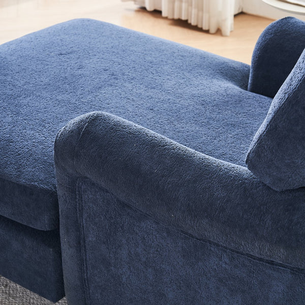 English Elm Modern Mid-Century Oversized Chaise Lounger Sofa Bed with Solid Wood Legs, Deep Seat Comfort Sleeper Blue W2363S00067