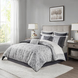 Madison Park Emilia Traditional 12 Piece Jacquard Comforter Set with Bed Sheets MP10-8439 Silver