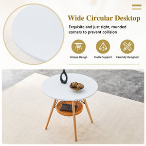 English Elm 31.5-inch Round Dining Table Solid Legs Woven Basket Storage Compact Modern Minimalist White,Wood W1151P431133