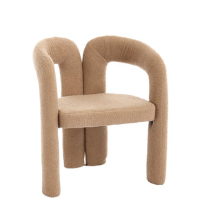 English Elm Contemporary Velvet Upholstered Barrel Accent Chair with Curved Support, Foam Seat, Steel Frame Finish Camel Teddy W395P224766