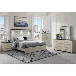 English Elm Augusta Solid Wood Full Bed with Lit Panel Headboard, Low Profile Design and Spacious Storage Drawers Brown Queen B201S00397