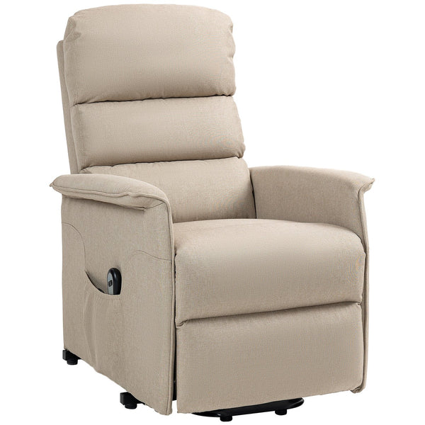 English Elm HOMCOM Electric Lift Recliner Chair with Remote Control, Supportive Foam & Pocket Storage for Seniors Beige W2225P217221