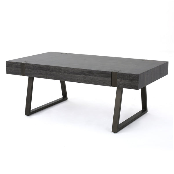 English Elm Christopher Knight Home® - COFFEE Faux Wood Industrial Coffee Table with Powder-Coated Metal Legs, Sturdy MDF Top, 43.25" L Black 59446.00BLK