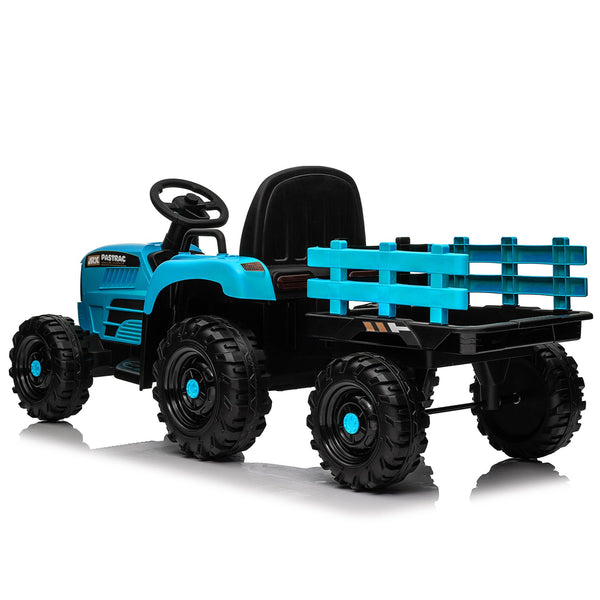 English Elm Ride on Electric Tractor Toy with Trailer 24v 400w Dual Motors Remote Control Led Blue W1578P194692