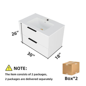 English Elm 30 Inch Bathroom Vanity with Sink — Floor-Standing Stability, Soft-Close Drawers, Ample Storage, Durable Finish Matte White 32.28 L x 22.83 W x 7.87 H W3520S00005