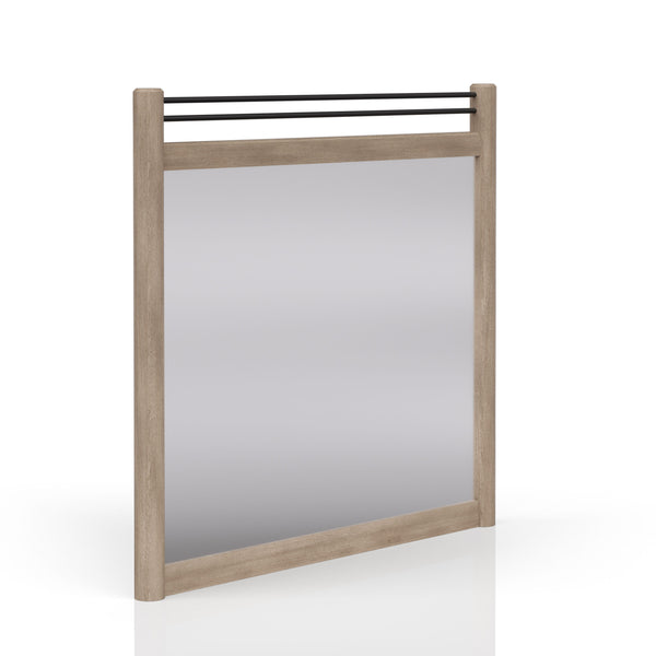 English Elm Queen Sand Canopy Bedroom Set with USB Nightstand, Cedar/Felt Drawers, Metal Accents & Mirror B2699S00058