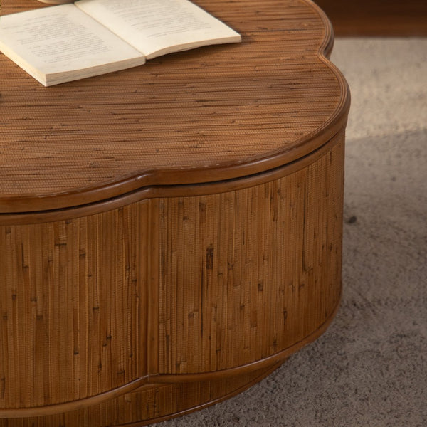 English Elm Flower-shaped Rattan Coffee Table Boho Woven Design with Hidden Lift Top Storage W3081P464745