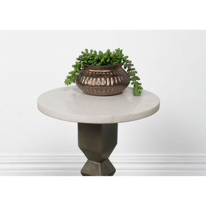 English Elm Selena Marble Top Round Accent Table with Geometric Mango Wood Pedestal Base B062P441042