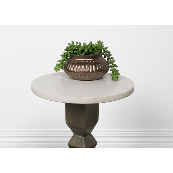 English Elm Selena Marble Top Round Accent Table with Geometric Mango Wood Pedestal Base B062P441042