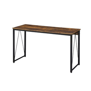English Elm Rectangular Rustic Writing Desk With Industrial Metal Base, Weathered Oak For Home Office Style B016P311296-GIGA