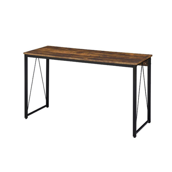 English Elm Rectangular Rustic Writing Desk With Industrial Metal Base, Weathered Oak For Home Office Style B016P311296-GIGA