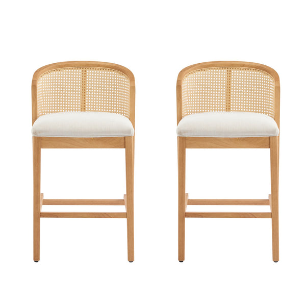 English Elm Christopher Knight Home® - Tatti Plush Padded Counter Stool Set of 2 with Rattan-Accented Curved Back and Wood Frame, Cozy Beige,Natural N775P271407N