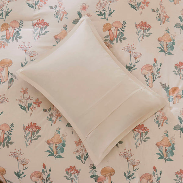 English Elm 4-piece Whimsical Mushroom Floral Microfiber Comforter Set with Shaped Accent Pillow Blush Multi B035P482877