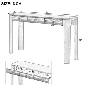 English Elm Trexm Rustic Oak Entryway Console Table with Three Drawers and Rounded Rubberwood Legs N715P361525D