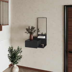 English Elm Elgin modern floating vanity with drawer and mirror, wall-mounted storage solution for small spaces Black 31.5 L x 18.1 W x 5.9 H B128P237188