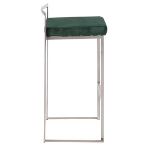 English Elm Fuji Stackable Barstool Set Of 2 In Stainless Steel With Luxurious Green Velvet Cushions For Modern Spaces B202P222171