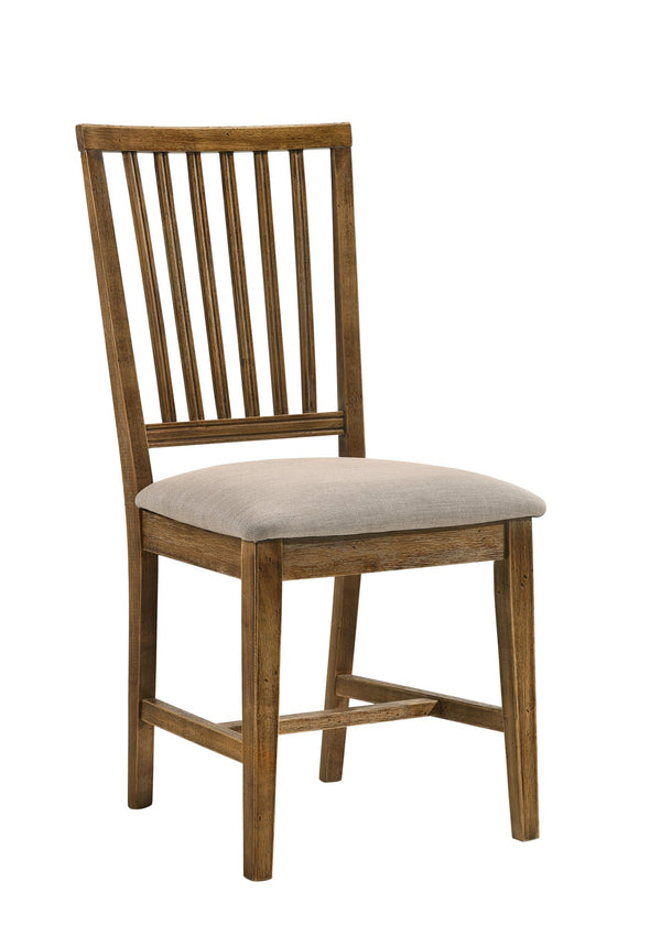 English Elm Wallace Tan Linen Side Chair Set of 2 — High Back Slatted Weathered Oak, Padded Cushions, Durable Design B2726P264594
