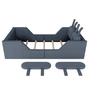 English Elm Twin Kids Platform Bed Teddy Fabric Upholstered with Bunny Cushions and Safety Rails Gray W2593P395809