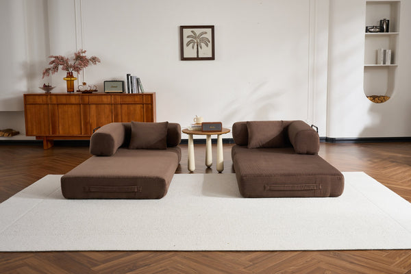 English Elm Convertible Sleeper Sofa Bed Corduroy 4-in-1 Folding Floor Couch with 35D Sponge Support and No-Assembly Brown W3434P378561