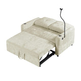 English Elm 53.9" Modern Loveseat Pull-Out Sofa Bed With Adjustable Backrest, Two Cup Holders , A Phone Holder, Three Charging Ports and Side Storage Pockets For Living Room, Beige