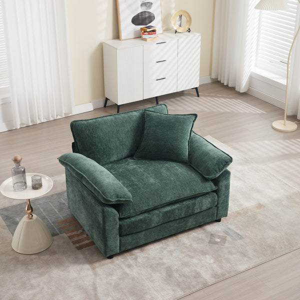 English Elm 44.5" Oversized Club Chair with Ottoman Chenille Upholstered Solid Wood Reading Seat Green W3244S00007