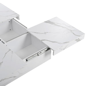 English Elm Square Marble Veneer Coffee Table with Sliding Top Hidden Storage Pedestal Base White N735P388120K