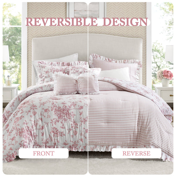 English Elm 5 Piece Full/Queen Comforter Set with Decorative Pillows - Soft Microfiber, Hypoallergenic, Cozy Layering Pink 16.54 L x 12.6 W x 7.09 H B035P381289