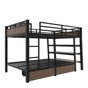 English Elm Full Size Metal Loft Bed with Stair Storage Shelves Bookshelf for Dorms Bedroom W1580S00347