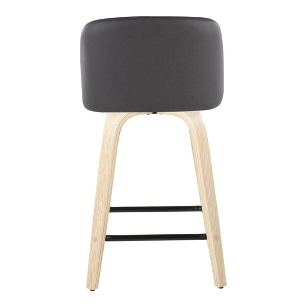 English Elm Toriano 24" Swivel Counter Stool Set Of 2 - Natural Wood & Grey Faux Leather With Metal Footrest B202S00140-GIGA