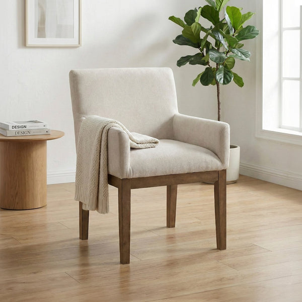 English Elm Transitional Armchairs Set of 2 Textured Gray Fabric Wood Frame Dining Seating B011P467553
