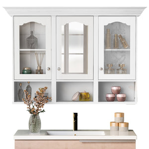 English Elm 47" Wall Mounted Bathroom Cabinet with Mirror — Space-Saving 3 Adjustable Shelves, Pine Accents, Water-Resistant Finish N710P264268K