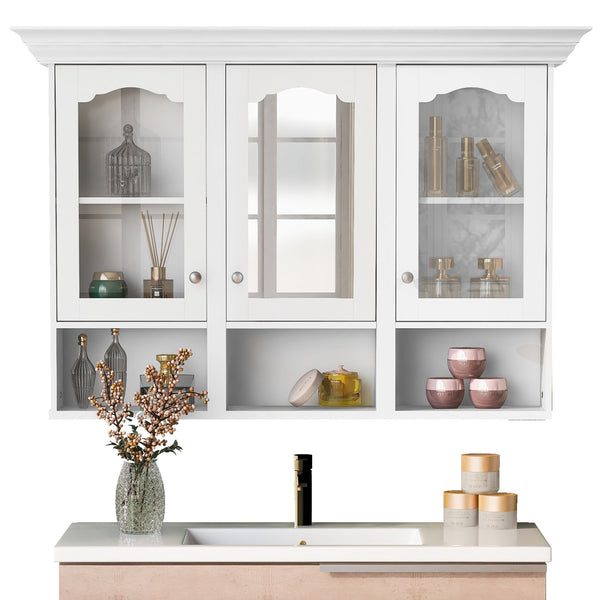 English Elm 47" Wall Mounted Bathroom Cabinet with Mirror — Space-Saving 3 Adjustable Shelves, Pine Accents, Water-Resistant Finish N710P264268K
