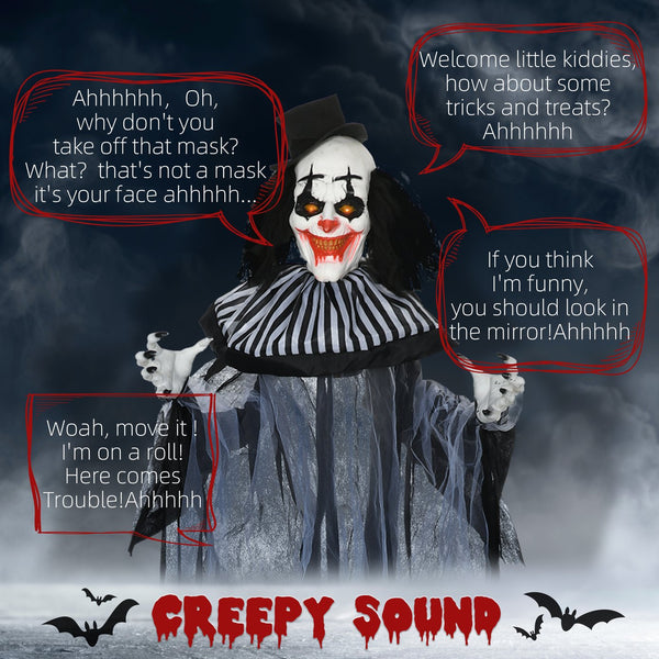 English Elm Homcom 6' Life-Size Clown Animatronic – Motion Activated Halloween Decoration With Light-Up Eyes & Sounds W2225P229493