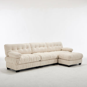 English Elm Modular Cloud Sectional Sofa Flannelette Deep Seat L Shape with Movable Ottoman Beige W2120S00037