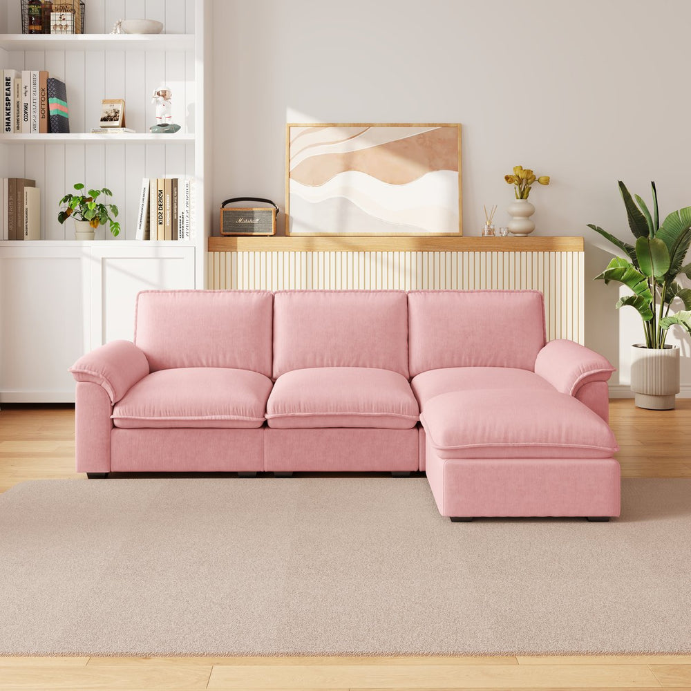 English Elm Cloud Sectional Sofa with Movable Chaise Soft Chenille Upholstery for Modern Living Rooms Pink W1359S00063