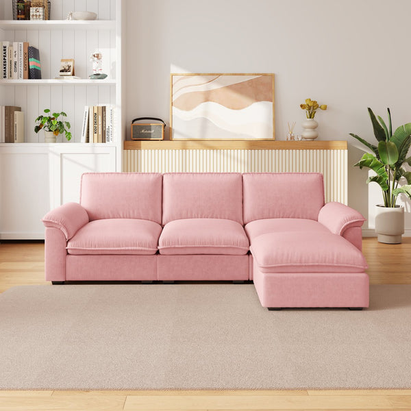 English Elm Cloud Sectional Sofa with Movable Chaise Soft Chenille Upholstery for Modern Living Rooms Pink W1359S00063