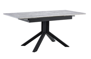 English Elm Modern Extendable Rectangular Dining Table with Scratch‑Resistant MDF Top and Matte Geometric Legs, Space‑Saving Centerpiece for Home or Office W3493S00008