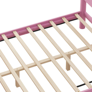 English Elm Queen Platform Bed Frame - Solid Rubberwood Construction, 10 Slats Support, No Box Spring Needed, Stylish Headboard and Under-Bed Storage Space Pink 63.39 L x 18.7 W x 4.53 H W1716S00024