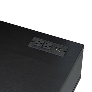 English Elm 39" Retro Bohemian Makeup Vanity Set with Rattan Drawers, USB Charging Port, Cushioned Stool, 4-Drawer Storage Black 44.1 L x 18.75 W x 10.5 H N733P180011B