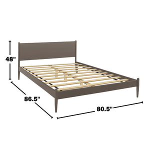 English Elm Mid-Century Wooden Platform Bed In Gray Finish - Stylish Eastern King Design For Modern Bedrooms B016S00028