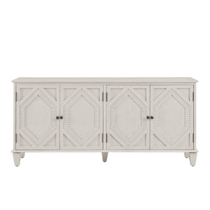 English Elm 65.2" Mid Century Sideboard Buffet with Fluted Geometric Doors, Spacious Adjustable Shelves & Brass Accents Antique White W1801P346230