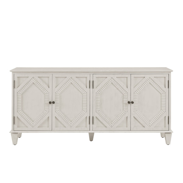 English Elm 65.2" Mid Century Sideboard Buffet with Fluted Geometric Doors, Spacious Adjustable Shelves & Brass Accents Antique White W1801P346230