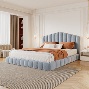 English Elm Velvet Queen Platform Bed Shell Headboard Quilted Frame Low Profile Bedroom BS701P360713C