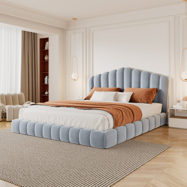 English Elm Velvet Queen Platform Bed Shell Headboard Quilted Frame Low Profile Bedroom BS701P360713C