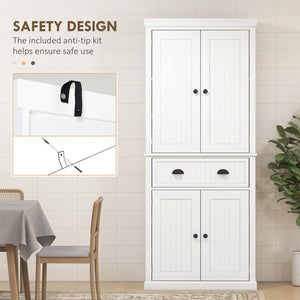 English Elm Homcom 72" Farmhouse Kitchen Pantry Cabinet With Adjustable Shelves, Drawer & Magnetic Doors, White W2225S00043
