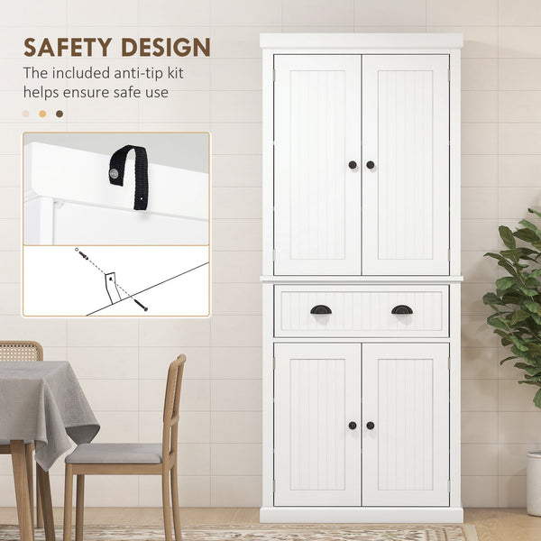 English Elm Homcom 72" Farmhouse Kitchen Pantry Cabinet With Adjustable Shelves, Drawer & Magnetic Doors, White W2225S00043
