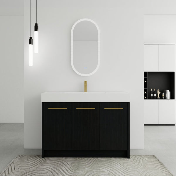 English Elm 48 Inch Freestanding Bathroom Vanity With Modern Resin Sink, Soft-Close Doors & Ample Storage Space W999S00180