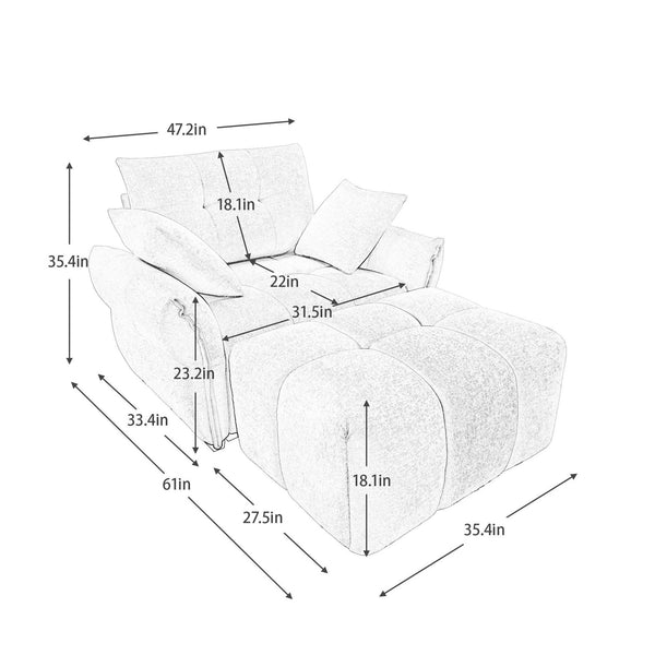 English Elm Ergonomic Chenille Lounge Chair with Ottoman Tufted Arms Modern Living Room Seat W714S01649