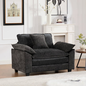 English Elm Cloud Sofa Single Seat - Modular Chenille Lounge Chair with Double-Layer Cushion, Ergonomic Support and Easy Assembly Black W1143S00034